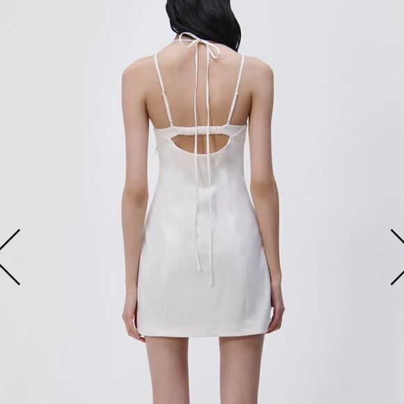 NWT SIMKHAI Eilish button-embellished crepe halterneck mini dress Ivory Size 12 - Picture 6 of 15